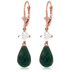 Genuine 18.6 ctw Green Sapphire Corundum & White Topaz Earrings Jewelry 14KT Rose Gold - REF-46H7X