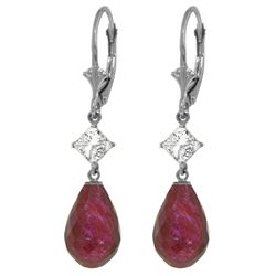 Genuine 18.6 ctw Ruby & White Topaz Earrings Jewelry 14KT White Gold - REF-46Z7N