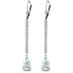 Genuine 3.6 ctw Aquamarine & Diamond Earrings Jewelry 14KT White Gold - REF-64K6V