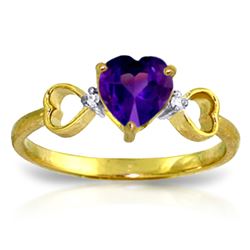 Genuine 0.96 ctw Amethyst & Diamond Ring Jewelry 14KT Yellow Gold - REF-41R4P