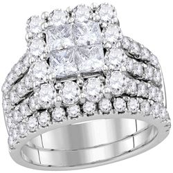 3 CTW Princess Diamond Cluster Bridal Engagement Ring 14KT White Gold - REF-285F2N