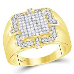 1.02 CTW Mens Princess Diamond Square Cluster Ring 10KT Yellow Gold - REF-101M9H