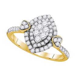 0.59 CTW Diamond Oval Double Halo Cluster Ring 14KT Yellow Gold - REF-82H4M