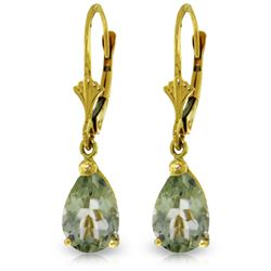 Genuine 2.5 ctw Green Amethyst Earrings Jewelry 14KT Yellow Gold - REF-28K8V