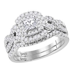 1 CTW Princess Diamond Halo Bridal Engagement Ring 14KT White Gold - REF-142N4F