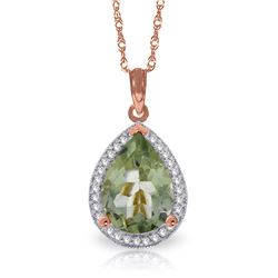 Genuine 3.36 ctw Green Amethyst & Diamond Necklace Jewelry 14KT Rose Gold - REF-69A6K