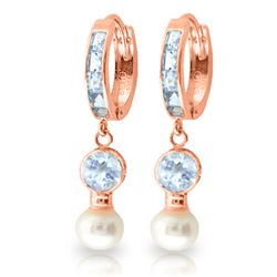 Genuine 4.3 ctw Aquamarine & Pearl Earrings Jewelry 14KT Rose Gold - REF-52A9K