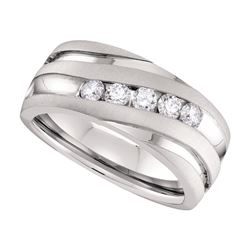 0.50 CTW Mens Diamond Matte Grooved Wedding Ring 10KT White Gold - REF-97H4M