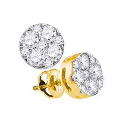 1 CTW Diamond Cluster Earrings 14KT Yellow Gold - REF-97M4H