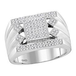 0.39 CTW Mens Diamond Square Center Cluster Ring 10KT White Gold - REF-82K4W