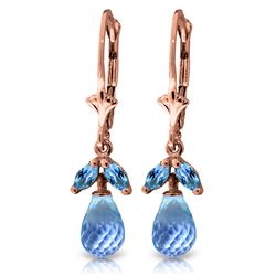 Genuine 3.4 ctw Blue Topaz Earrings Jewelry 14KT Rose Gold - REF-26F6Z