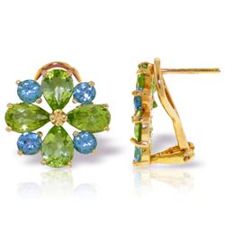 Genuine 4.85 ctw Blue Topaz & Peridot Earrings Jewelry 14KT Yellow Gold - REF-58P4H