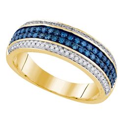 0.50 CTW Blue Color Diamond Triple Ring 14KT Yellow Gold - REF-75Y2X