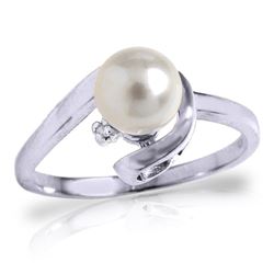 Genuine 1.01 ctw Pearl & Diamond Ring Jewelry 14KT White Gold - REF-38W2Y