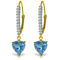 Genuine 3.55 ctw Blue Topaz & Diamond Earrings Jewelry 14KT Yellow Gold - REF-62P2H