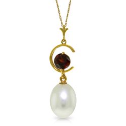 Genuine 4.5 ctw Pearl & Garnet Necklace Jewelry 14KT Yellow Gold - REF-20N5R