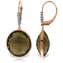 Genuine 34.15 ctw Smoky Quartz & Diamond Earrings Jewelry 14KT Rose Gold - REF-63Y4F