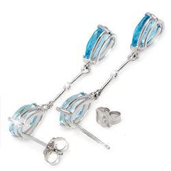 Genuine 7.01 ctw Blue Topaz & Diamond Earrings Jewelry 14KT White Gold - REF-33R8P