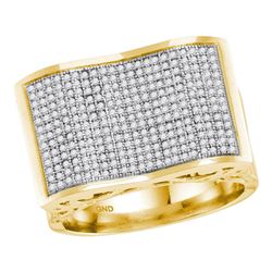 0.83 CTW Mens Pave-set Diamond Rectangle Concave Cluster Ring 10KT Yellow Gold - REF-71N9F