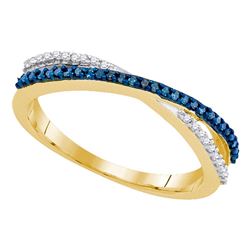 0.15 CTW Blue Color Diamond Slender Crossover Ring 10KT Yellow Gold - REF-12X2Y