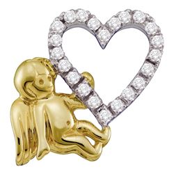 0.16 CTW Diamond Cherub Heart Pendant 10KT Two-tone Gold - REF-18W2K