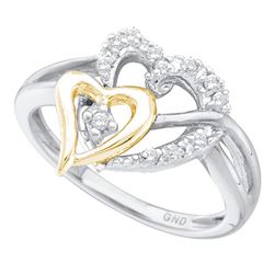 0.10 CTW Diamond Double Heart Ring 10KT Two-tone Gold - REF-16M4H