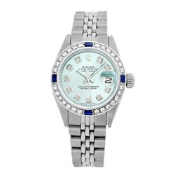 Rolex Pre-owned 26mm Womens Custom Ice Blue Dial Stainless Steel - REF-470W3Y