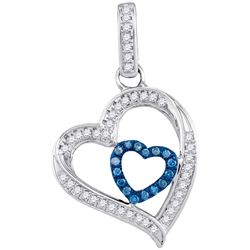 0.16 CTW Blue Color Diamond Nested Heart Pendant 10KT White Gold - REF-18W2K