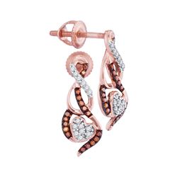 0.15 CTW Red Color Diamond Heart Earrings 10KT Rose Gold - REF-19K4W