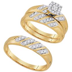 0.28 CTW His & Hers Diamond Solitaire Matching Bridal Ring 10KT Yellow Gold - REF-38F9N