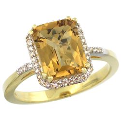 Natural 2.63 ctw Whisky-quartz & Diamond Engagement Ring 10K Yellow Gold - REF-31G9M