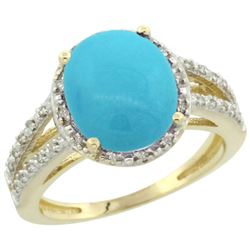 Natural 3.47 ctw Turquoise & Diamond Engagement Ring 14K Yellow Gold - REF-55W7K