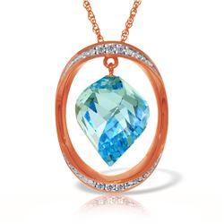 Genuine 14 ctw Blue Topaz & Diamond Necklace Jewelry 14KT Rose Gold - REF-127A3K