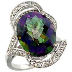 Natural 11.23 ctw mystic-topaz & Diamond Engagement Ring 14K White Gold - REF-104H5W