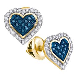 0.25 CTW Blue Color Diamond Heart Love Stud Screwback Earrings 10KT Yellow Gold - REF-19W4K