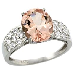 Natural 3.25 ctw morganite & Diamond Engagement Ring 14K White Gold - REF-82W6K