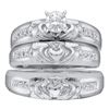 Image 1 : 0.14 CTW His & Hers Diamond Claddagh Matching Bridal Ring 14KT White Gold - REF-57F2N