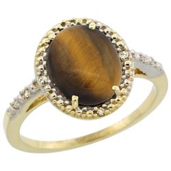 Natural 2.32 ctw Tiger-eye & Diamond Engagement Ring 14K Yellow Gold - REF-32A4V