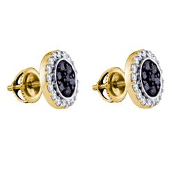 1 CTW Black Color Diamond Circle Cluster Earrings 10KT Yellow Gold - REF-44M9H