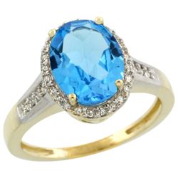 Natural 2.49 ctw Swiss-blue-topaz & Diamond Engagement Ring 14K Yellow Gold - REF-42Y2X