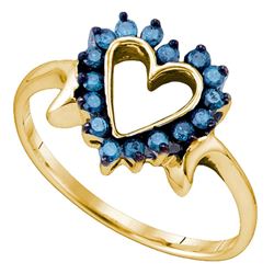 0.25 CTW Blue Color Diamond Heart Love Ring 10KT Yellow Gold - REF-18X2Y