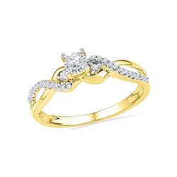 0.25 CTW Diamond Solitaire Crossover Promise Bridal Ring 10KT Yellow Gold - REF-22M4H