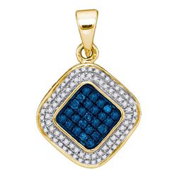 0.25 CTW Blue Color Diamond Diagonal Square Cluster Pendant 10KT Yellow Gold - REF-18F2N