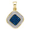 Image 1 : 0.25 CTW Blue Color Diamond Diagonal Square Cluster Pendant 10KT Yellow Gold - REF-18F2N