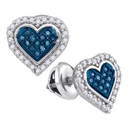 0.25 CTW Blue Color Diamond Heart Love Stud Screwback Earrings 10KT White Gold - REF-19K4W