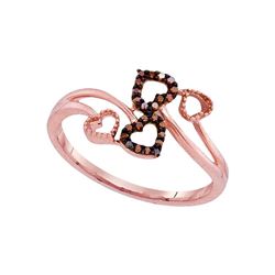 0.05 CTW Red Color Diamond Double Heart Bypass Ring 10KT Rose Gold - REF-12M2H