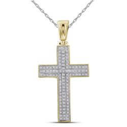 0.30 CTW Mens Diamond Cross Raised Charm Pendant 10KT Yellow Gold - REF-37N5F