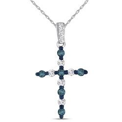 0.25 CTW Blue Color Diamond Cross Pendant 10KT White Gold - REF-13N4F