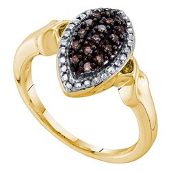 0.22 CTW Cognac-brown Color Diamond Oval Cluster Ring 10KT Yellow Gold - REF-19H4M