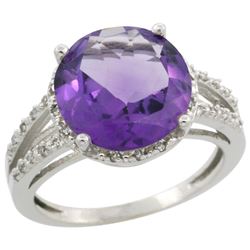 Natural 5.34 ctw Amethyst & Diamond Engagement Ring 14K White Gold - REF-45G5M